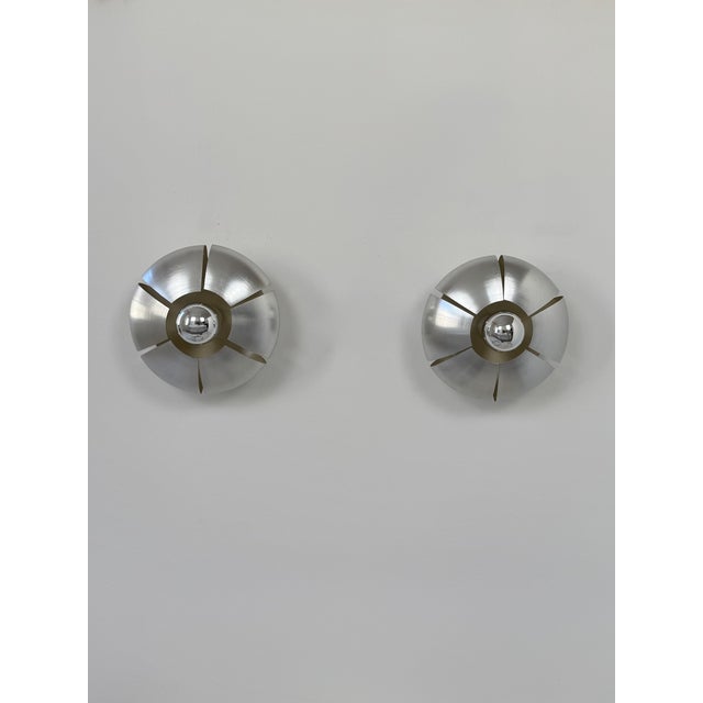 Silver Vintage Wall Lights in Brushed Aluminum, France, 1970, Set of 2 For Sale - Image 8 of 15
