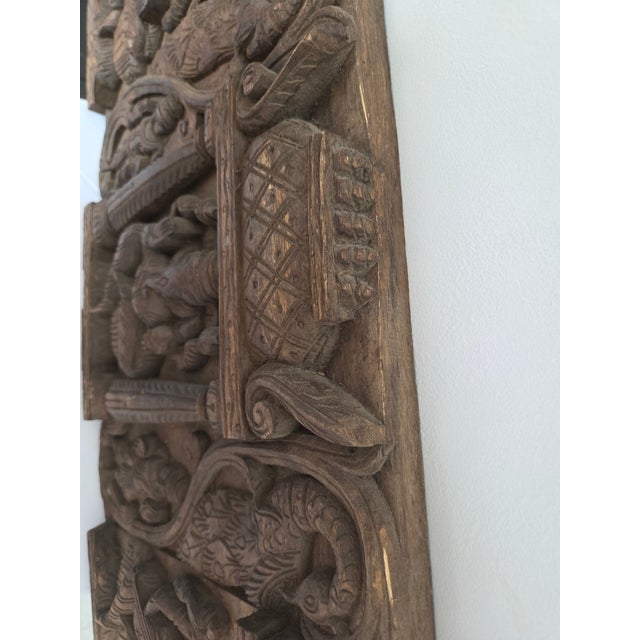 Wood Hindu Hand-Carved Wooden Ganesha Wall Hanging Panel Sculpture, 1950s For Sale - Image 7 of 10