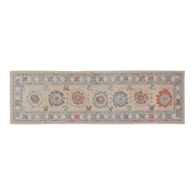 1970s Turkish Oushak Knotted Wool Rug, 3'2''x10'8'' For Sale