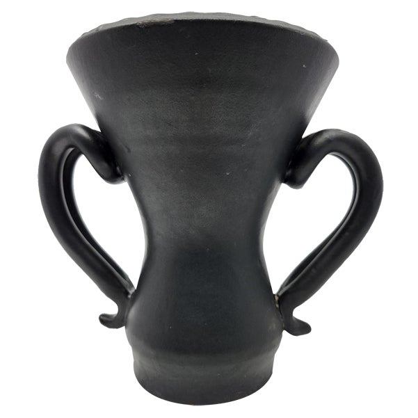 French Ear Vase in Black Ceramic by Jean Austruy, 1950 For Sale