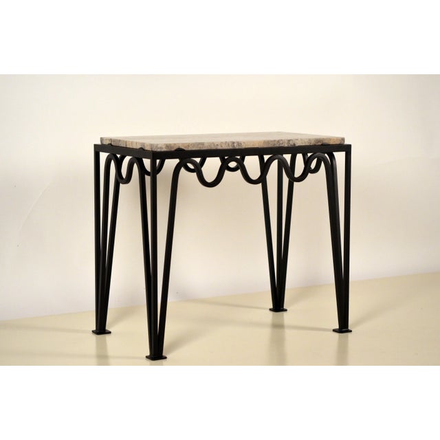 Méandre' black iron and silver travertine side table by Design Frères.