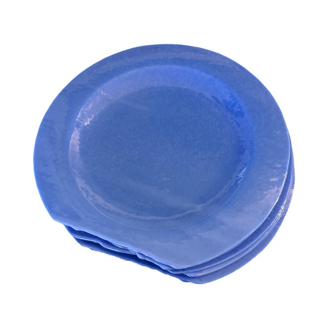 1990s 1998 Signed Marcolin Cornflower Blue Studio Art Glass Plates - Set of 12 For Sale - Image 5 of 9