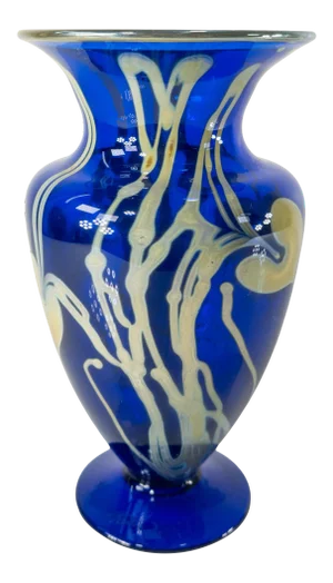 1980s Contemporary Modern Blue Art Glass Vase Signed
