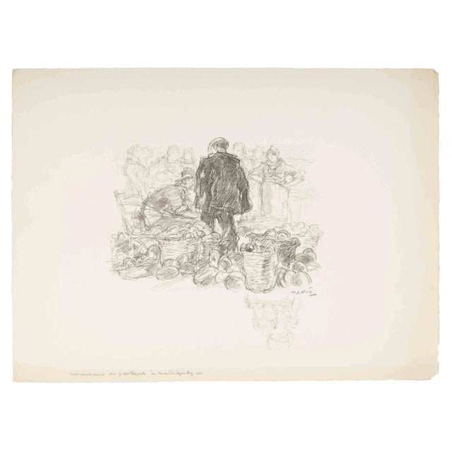 Georges Gobo, Fruit Sellers, Lithograph, 1910s For Sale