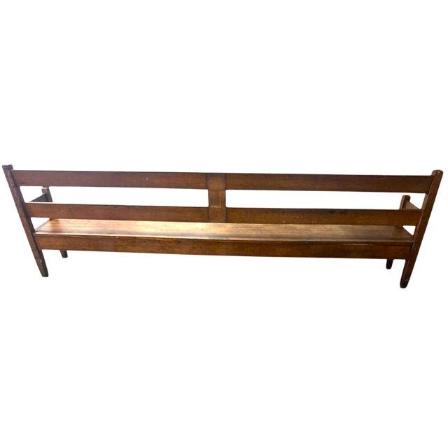 Antique Stickley Style Arts and Crafts Quarter Sawn Oak Bench 10’ Long - Circa 1910 For Sale In Saint Louis - Image 6 of 8
