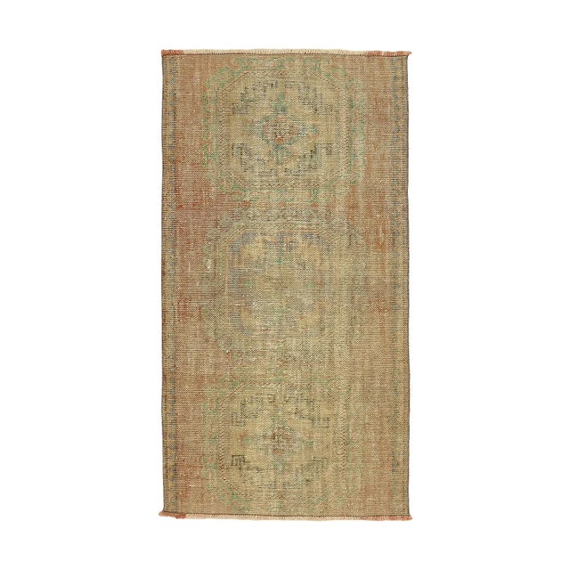 Textile Mid 20th Century Vintage Worn Out Oushak Rug For Sale - Image 7 of 7