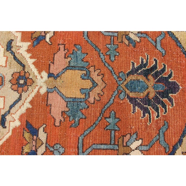 Antique Persian Serapi Rug in Geometric Medallion Design With Orange & Blue 8'2 X 11'3 For Sale In Atlanta - Image 6 of 16