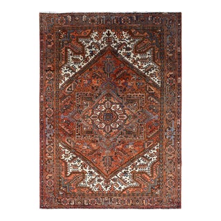 1960s Orange Semi Antique Heriz Persian Rug For Sale