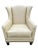 Vintage Henredon Acquisitions Collection Leather Wingback Chairs – Ivory Leather, Geometric Upholstery & Nailhead Trim For Sale - Image 11 of 12