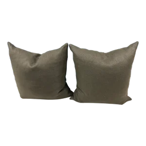 21st Century Transitional Brown Linen Decorative Pillows, a Pair