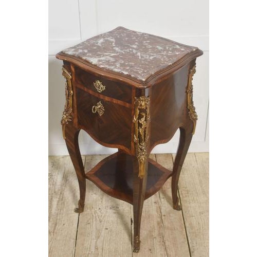 Louis XV Style Bedside Tables with Marble Top, 1890s, Set of 2 For Sale - Image 5 of 11