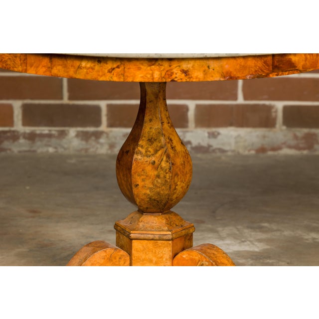 19th Century 19th Century French Empire Walnut Pedestal Table with Round Marble Top and Tripod Base For Sale - Image 5 of 11