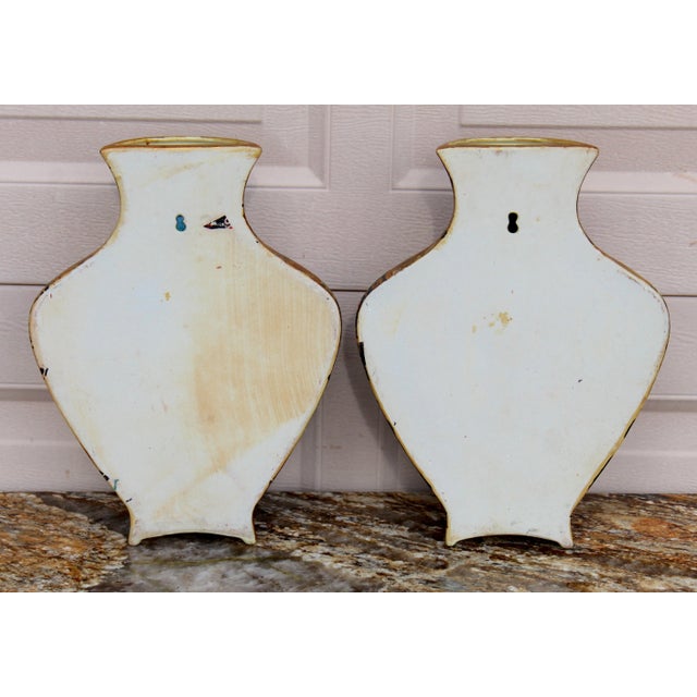 Pair of Vintage Japanese Royal Satsuma Wall Pocket Vases - Hand-Painted Porcelain Fan-Shaped With Geisha & Floral Motifs For Sale - Image 18 of 18