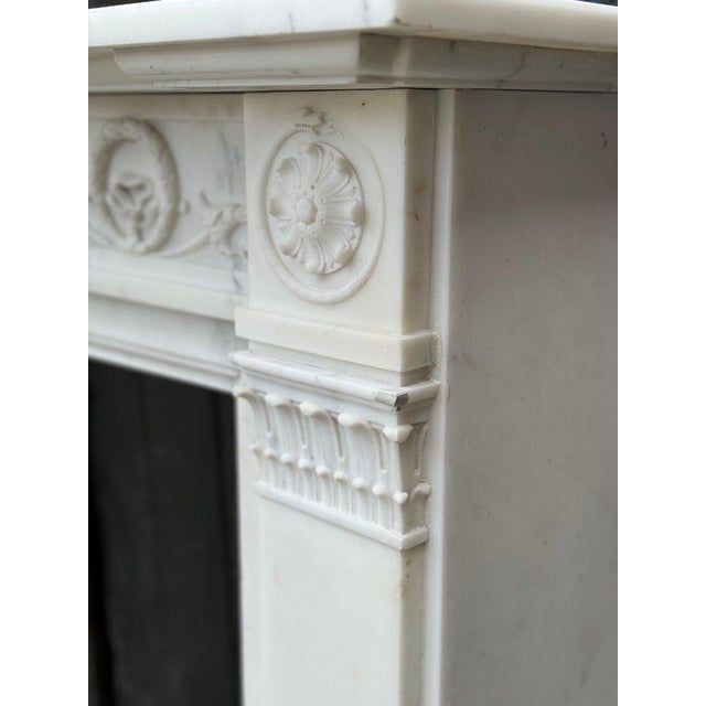Louis XVI Style Carrara Marble Mantel, 1880 For Sale - Image 3 of 12