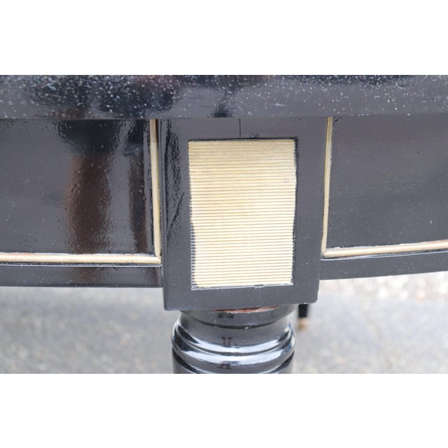Signed Maison Jansen Ebonized Black Lacquer Dining Table Brass Trim W 2 Leaves For Sale - Image 9 of 10