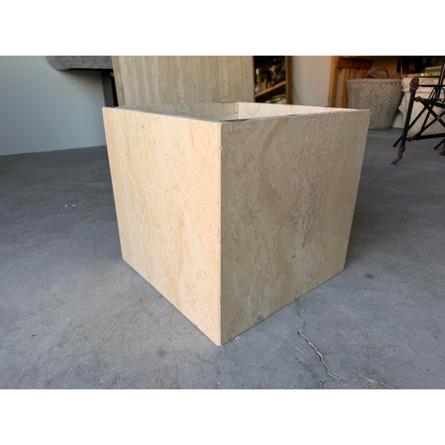 1980s Italian Postmodern Bullnose Beige Travertine Square Coffee Table by Stone International For Sale - Image 14 of 15