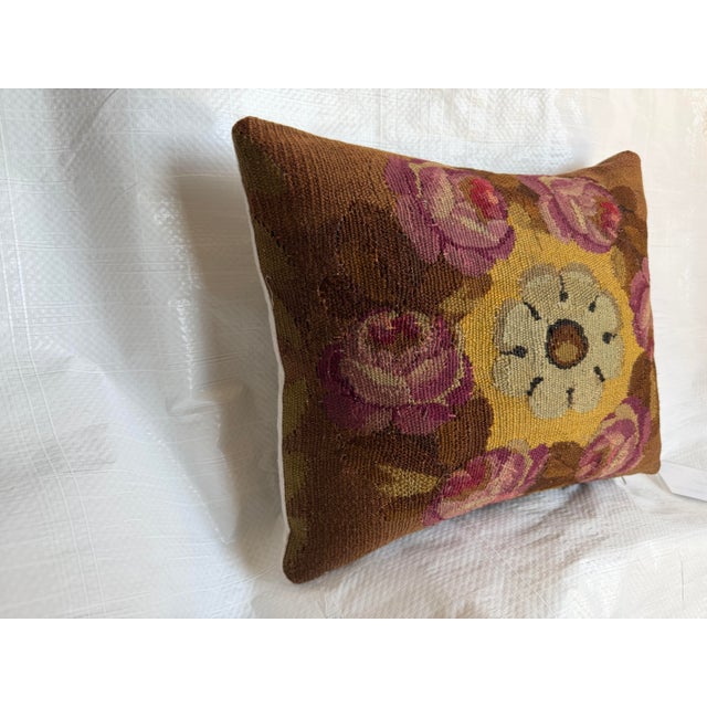 18th Century French Aubusson Floral Pillow For Sale - Image 4 of 7