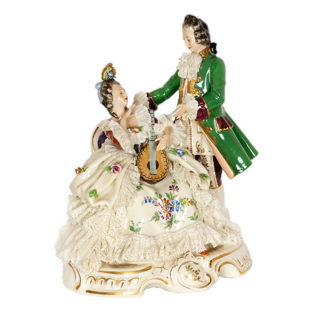 Porcelain Figure of Couple Playing Lute from Capodimonte, Early 20th Century For Sale