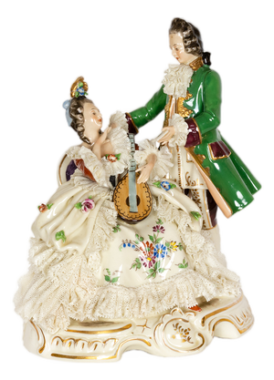 Porcelain Figure of Couple Playing Lute from Capodimonte, Early 20th Century