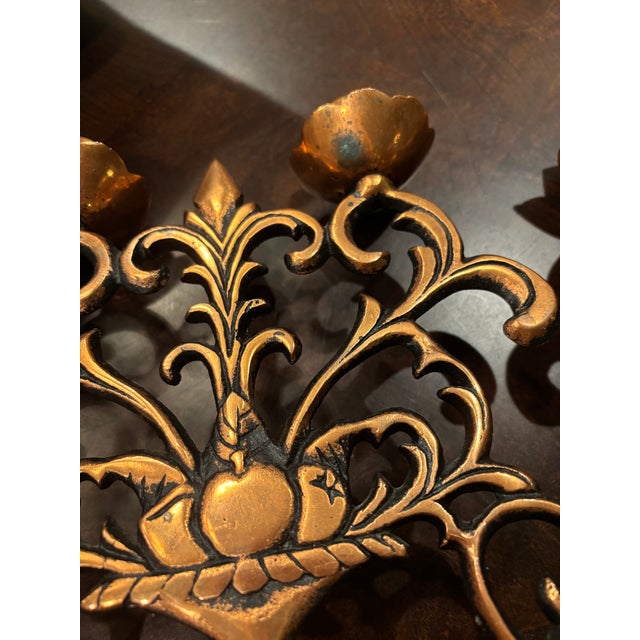 Metal A Pair Vintage Spanish Revival Baroque Rococo Revival C. 1960's Copper and Cast Metal Candlesticks With Antiqued Copper Finish, European Revival Style For Sale - Image 7 of 9