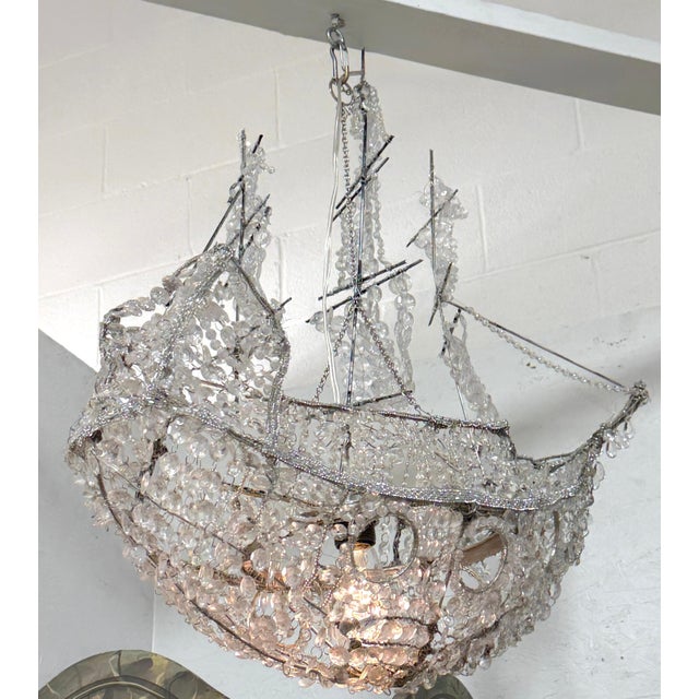 Italian Vintage Venetian Style Lucite Crystal Ship Motif Chandelier For Sale - Image 15 of 18