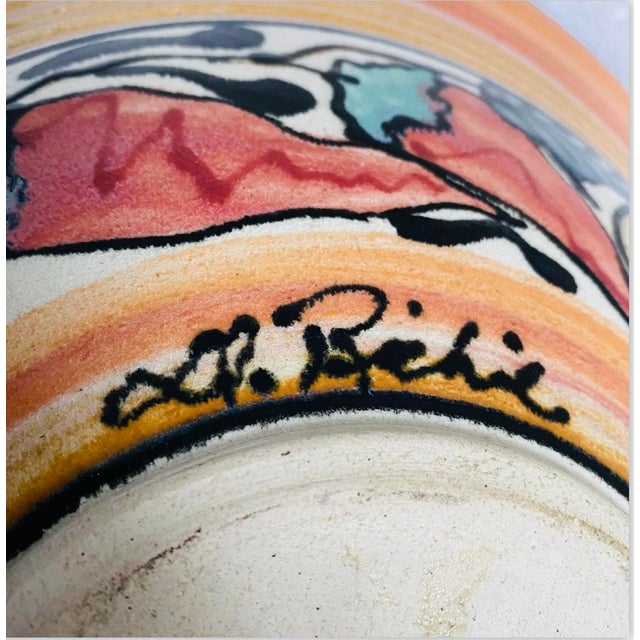 Richie Pottery 2002 Hand Painted Large Bowl with Original Sticker For Sale - Image 10 of 11