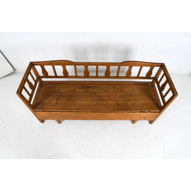 19th Century Swedish Hand-Carved Pine Settle Bench With Storage For Sale - Image 4 of 7