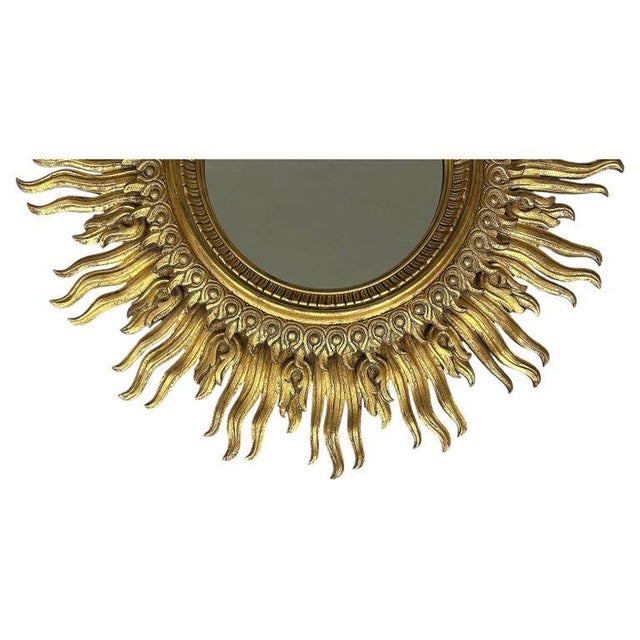 1940s Monumental Carved Sunburst Wall Mirror, Francisco Hurtado Attributed For Sale - Image 4 of 8