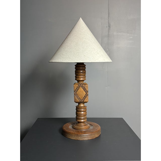 Mid-Century Brutalist French Wood Table Lamp from Charles Dudouyt, 1950s For Sale - Image 9 of 13