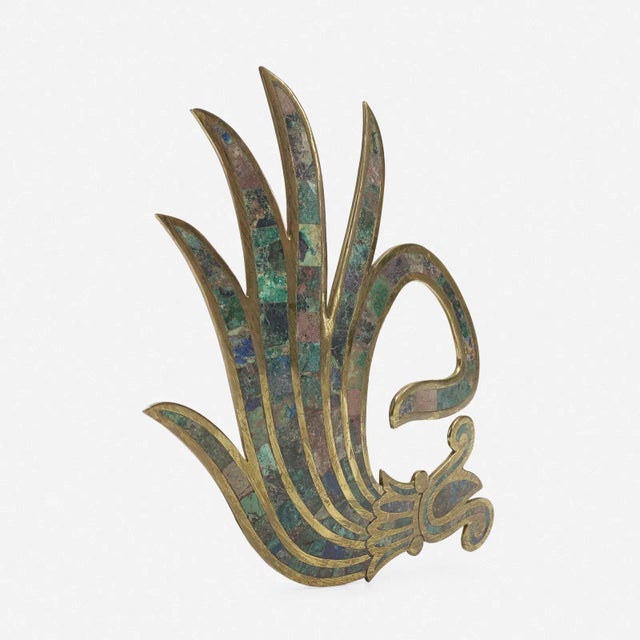 Mexico, c. 1960 brass, ceramic inlay 11 h × 8 w × 1.25 d in (28 × 20 × 3 cm) Impressed manufacturer's mark to underside...