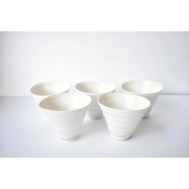 Contemporary Art Pottery Hand-Thrown White Porcelain Bowls - Set of 5 For Sale - Image 3 of 11