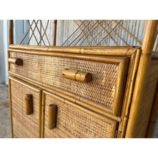 Curved Mid 20th Century Bookcase with Shelves and Doors in Bamboo Italian Design For Sale - Image 11 of 18