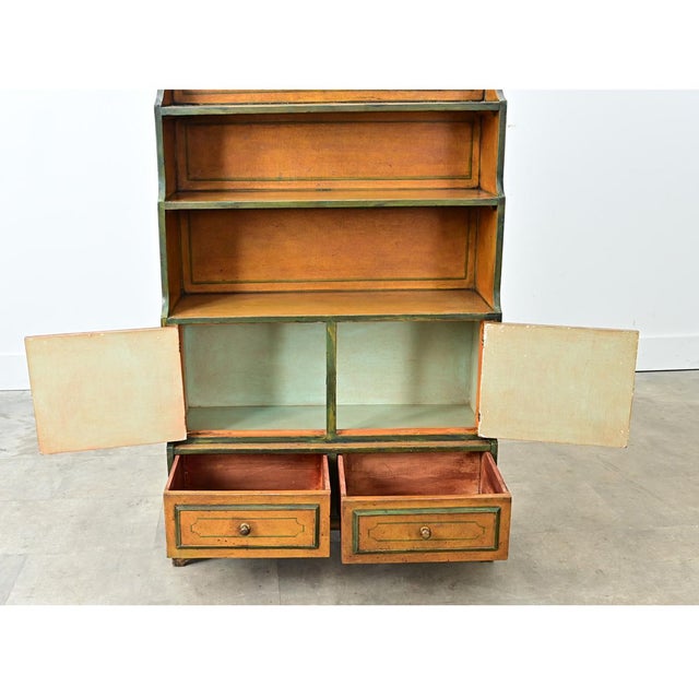 English Early 20th Century Painted Pine Waterfall Bookcase For Sale - Image 11 of 15