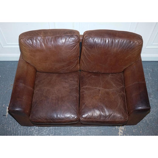 Animal Skin Vintage Halo Two Seater Brown Leather Sofa For Sale - Image 7 of 16