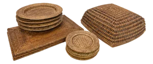 Vintage Rattan Plates, Placemats and Food-Covers, 1970s, Set of 13