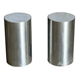 1980s Postmodern Polished Metal and Marble Drum Drink Tables- a Pair