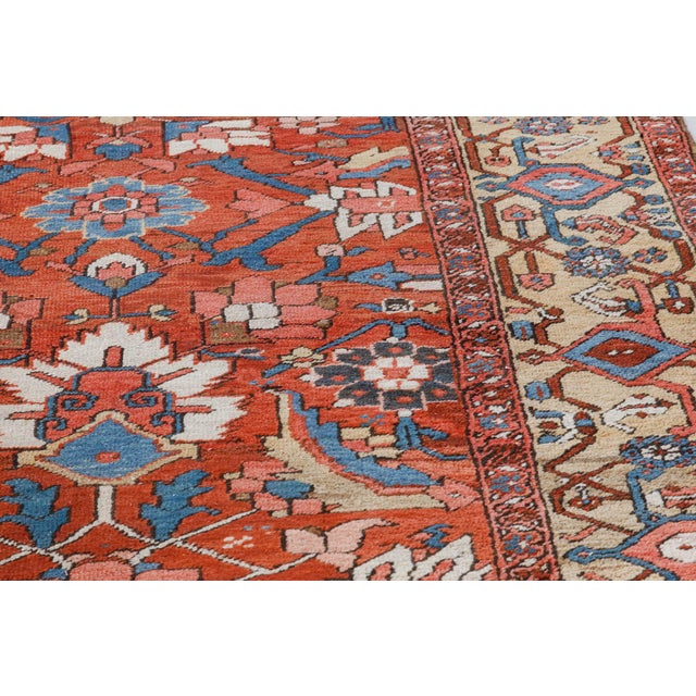1920s Persian Heriz Rug in Blue, Pink, Red, White, and Yellow For Sale In New York - Image 6 of 13