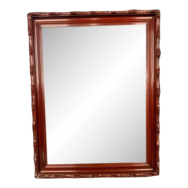 Mid-20th Century Mahogany-Toned Wall Mirror With Faux Bois Trim, Circa 1950 For Sale