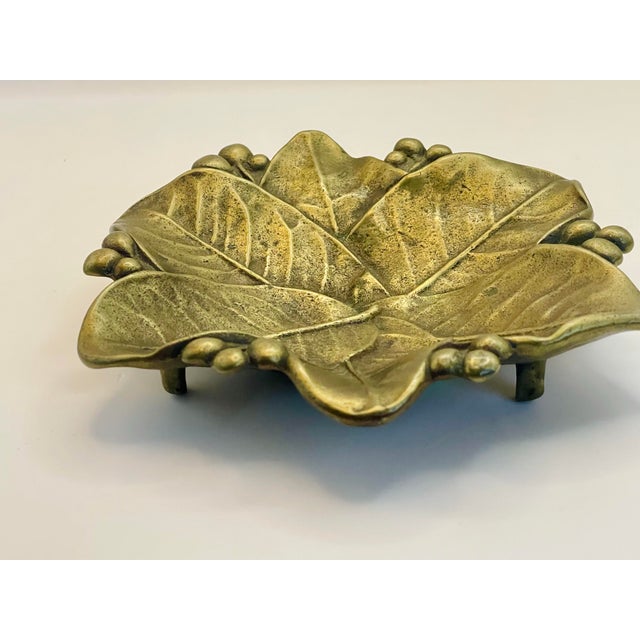 Figurative Vintage Leaf Shaped Brass Dish For Sale - Image 3 of 6