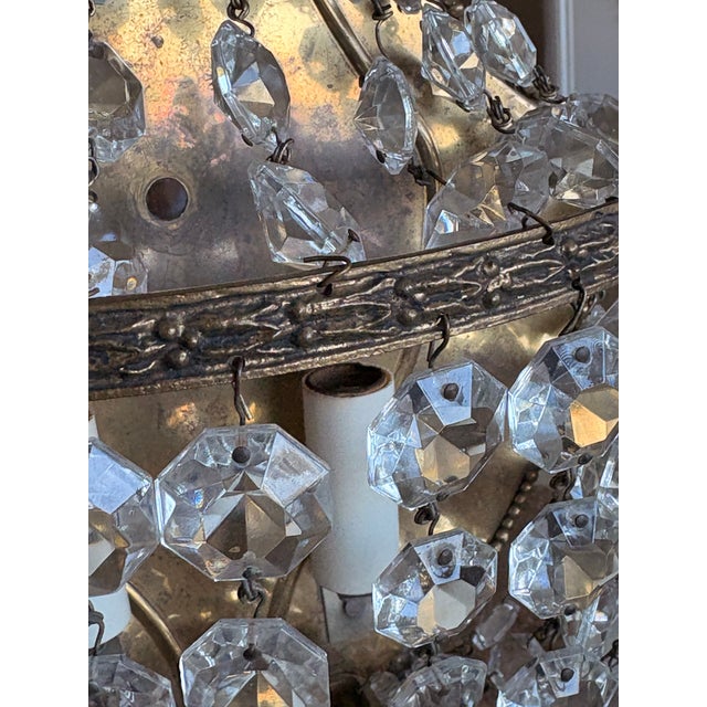 Brass Pair of Vintage Hollywood Regency / French Empire-Style Basket Wall Sconces For Sale - Image 8 of 12