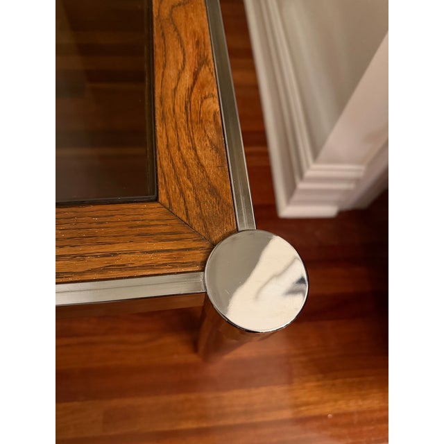 Milo Baughman Manner of Milo Baughman 1970s Modernist Chrome, Wood & Smoked Glass Side Table. For Sale - Image 4 of 6