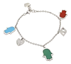 Diamond & Gem 18k White Gold Five Good Luck Charm Bracelet