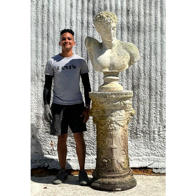 Stone Vintage Regency Cast Cement Swag Pedestal For Sale - Image 7 of 14