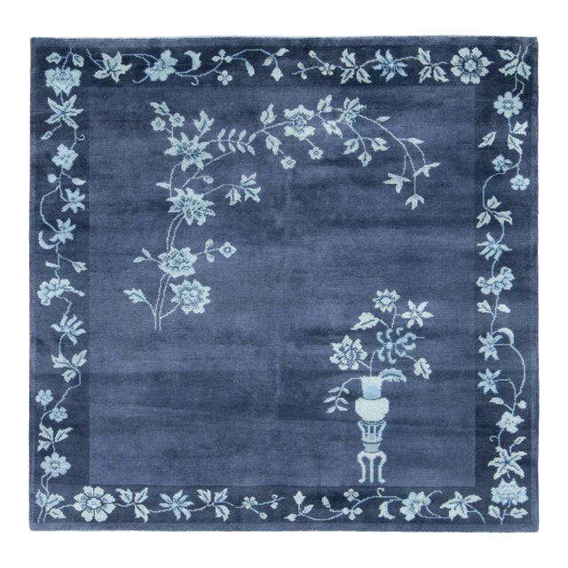 Contemporary Chinese Art Deco Style Floral Square Wool Rug by Rug & Kilim, India For Sale