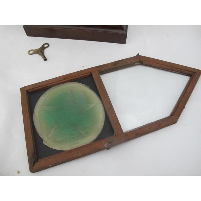 Brown E.n. Welch 8 Day Antique Gothic Steeple Clock With Hand Painted Barn Star Glass For Sale - Image 8 of 12