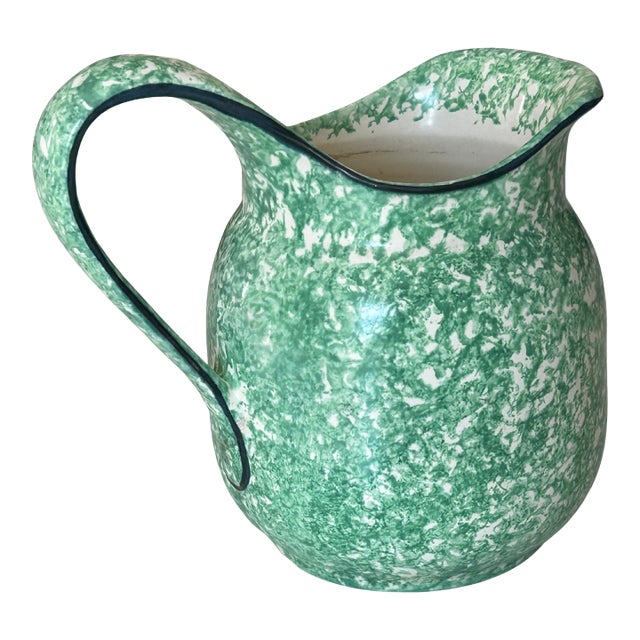 Vintage Stangl Pottery Green & White Spongeware Pitcher, Town & Country Collection, Hand-Painted For Sale