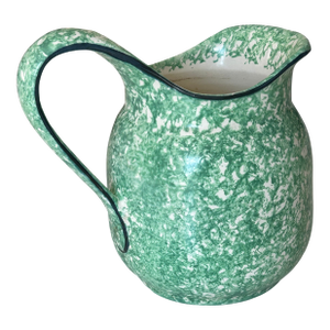 Vintage Stangl Pottery Green & White Spongeware Pitcher, Town & Country Collection, Hand-Painted