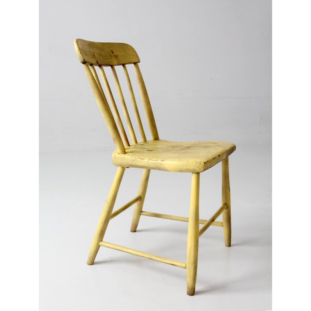 Wood Antique Primitive Painted Plank Seat Chair For Sale - Image 7 of 12