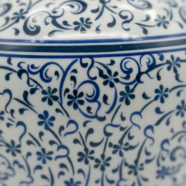 Handmade Ceramic Vase (20cm) – Blue and White Golden Horn Halic Pattern – Spiral Scrolls Design For Sale - Image 4 of 9