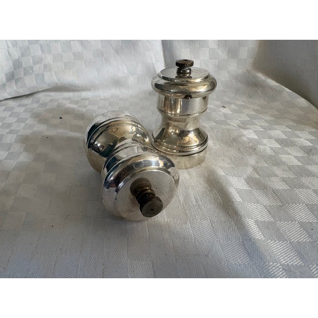 1920s Two Petite Sterling Silver Grinders; For Salt and Pepper For Sale - Image 4 of 11